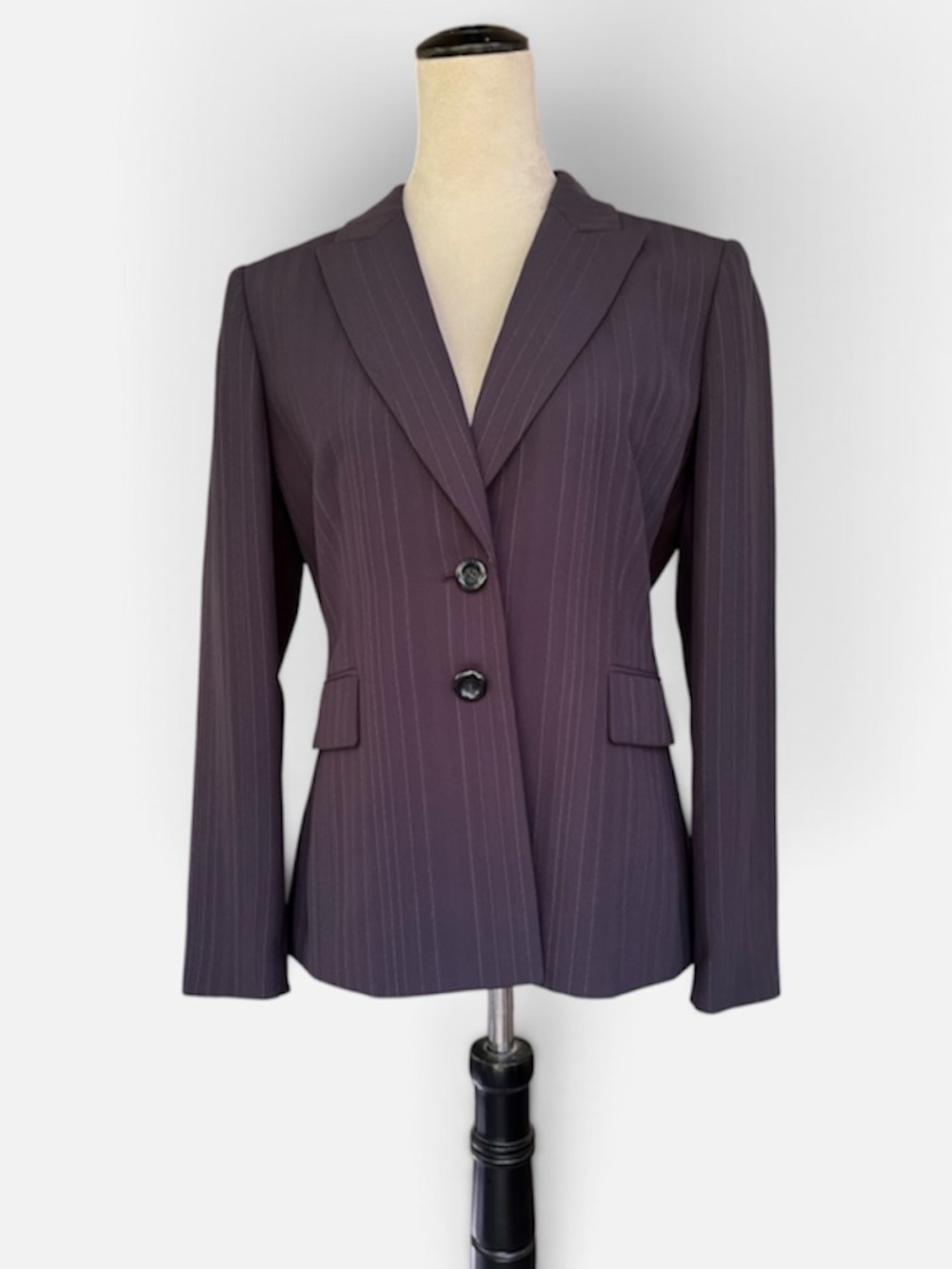 Tahari ASL Gray Lavender Pinstripe Blazer Jacket Lavender Lining 8P